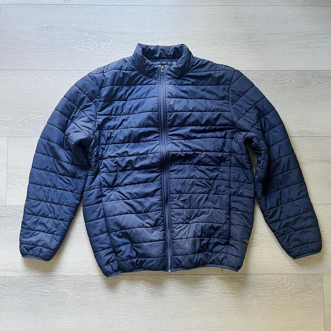 blue Voyager puffer with plaid blanket lining Depop