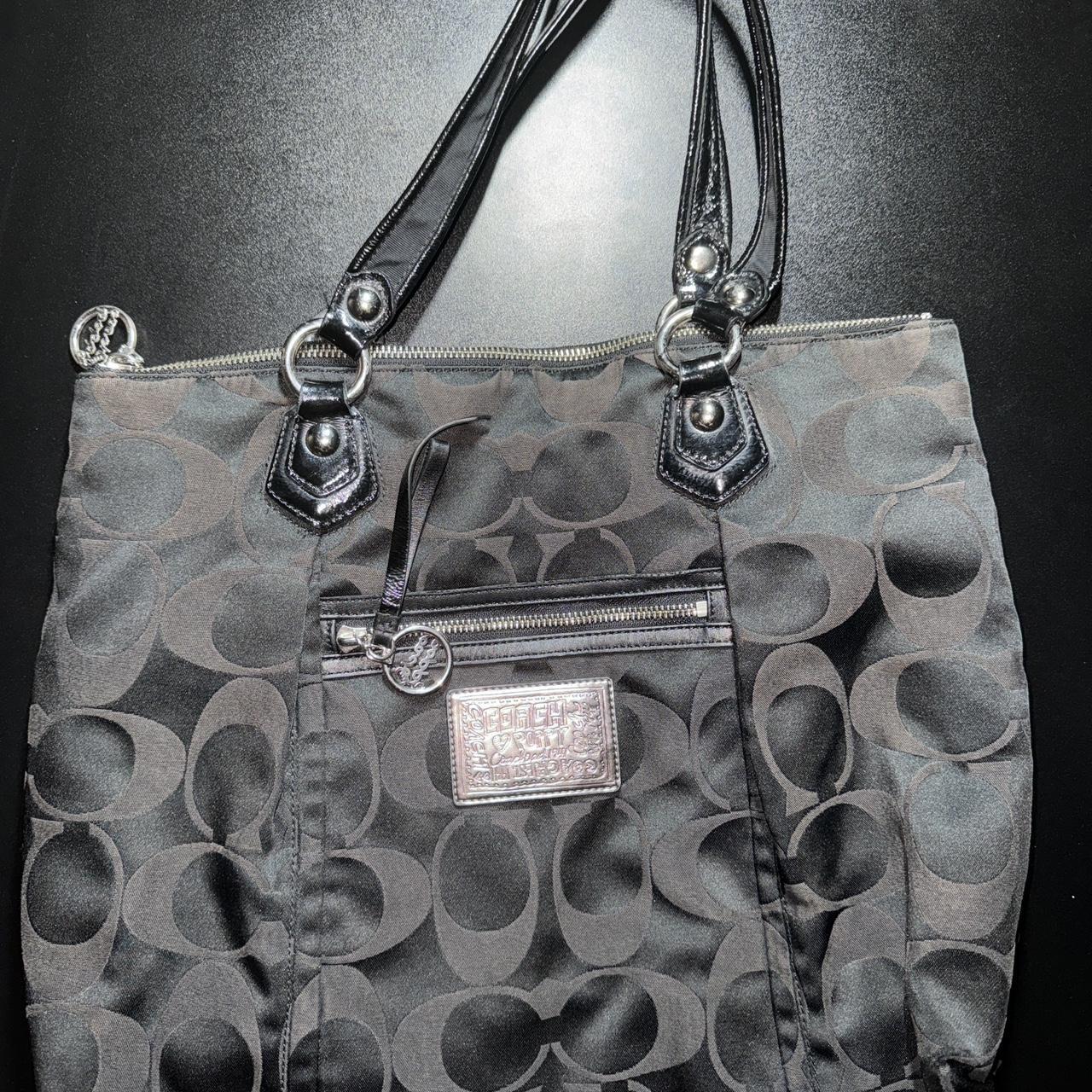 Coach Poppy Black Sequin Rocker Satchel 16339 | Black leather handbags,  Patent leather bag, Black leather satchel