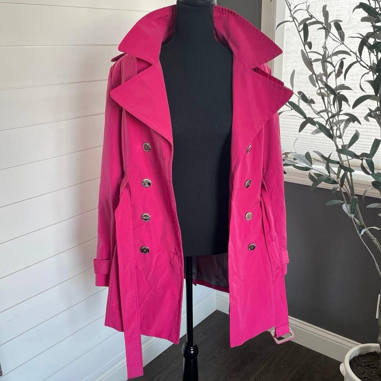 CALVIN KLEIN Pink Trench Coat with Silver Buttons