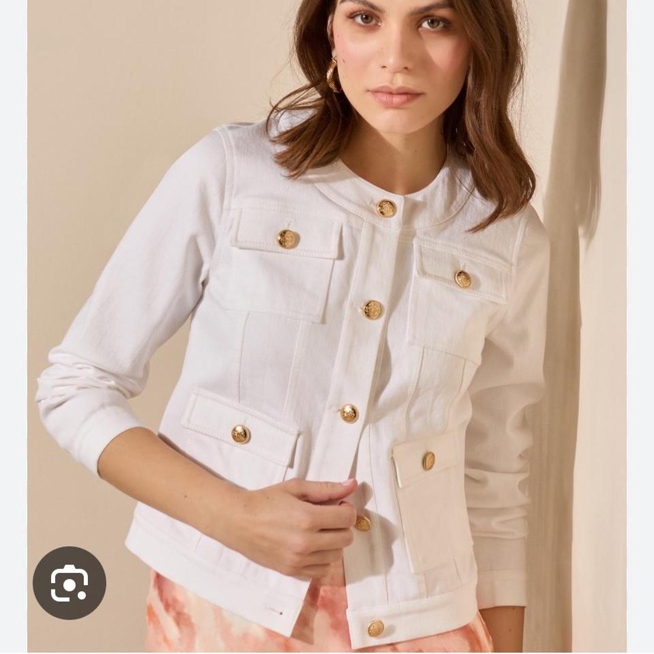White denim jacket gold buttons hotsell