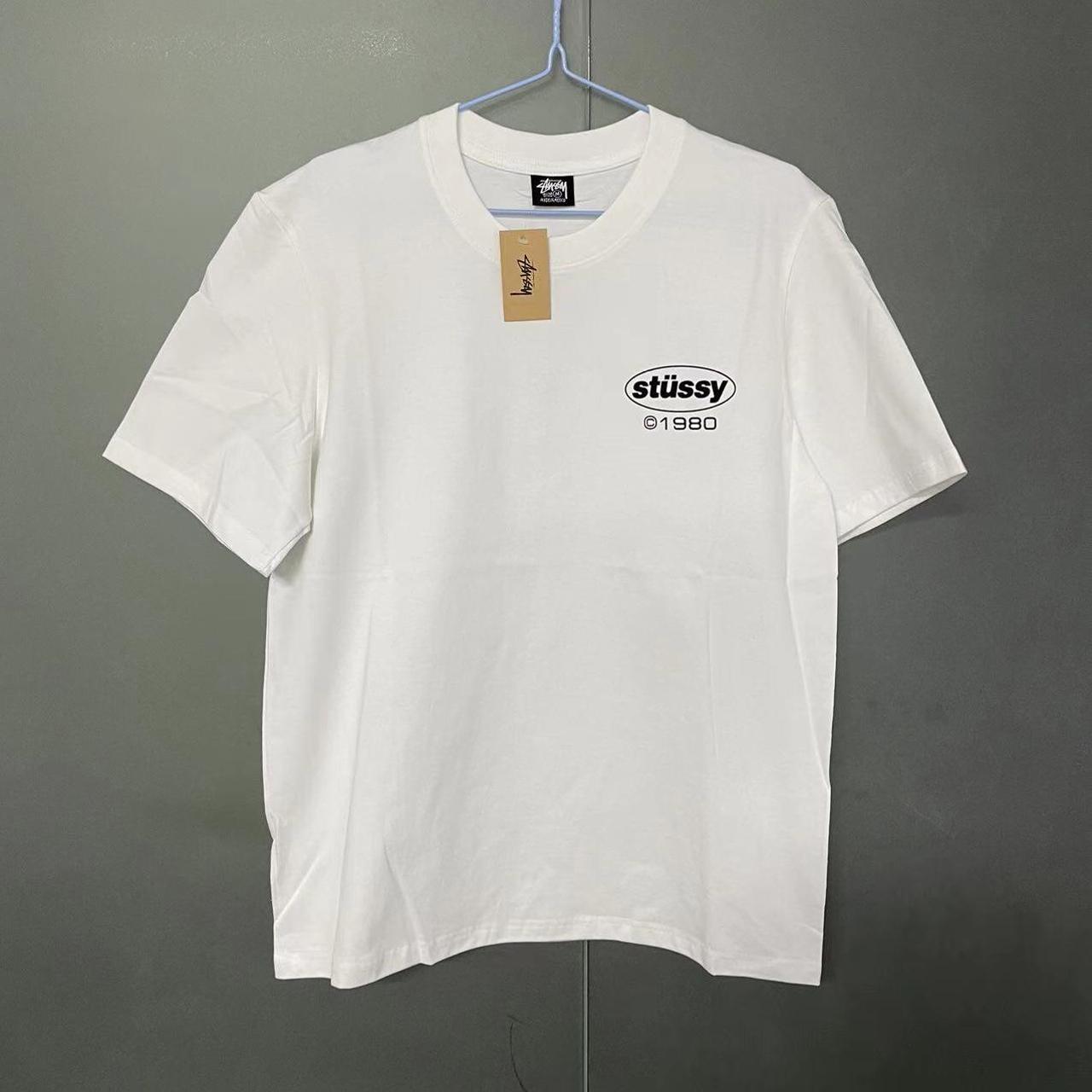 Stussy White Print T-shirt With Big Logo 3... - Depop