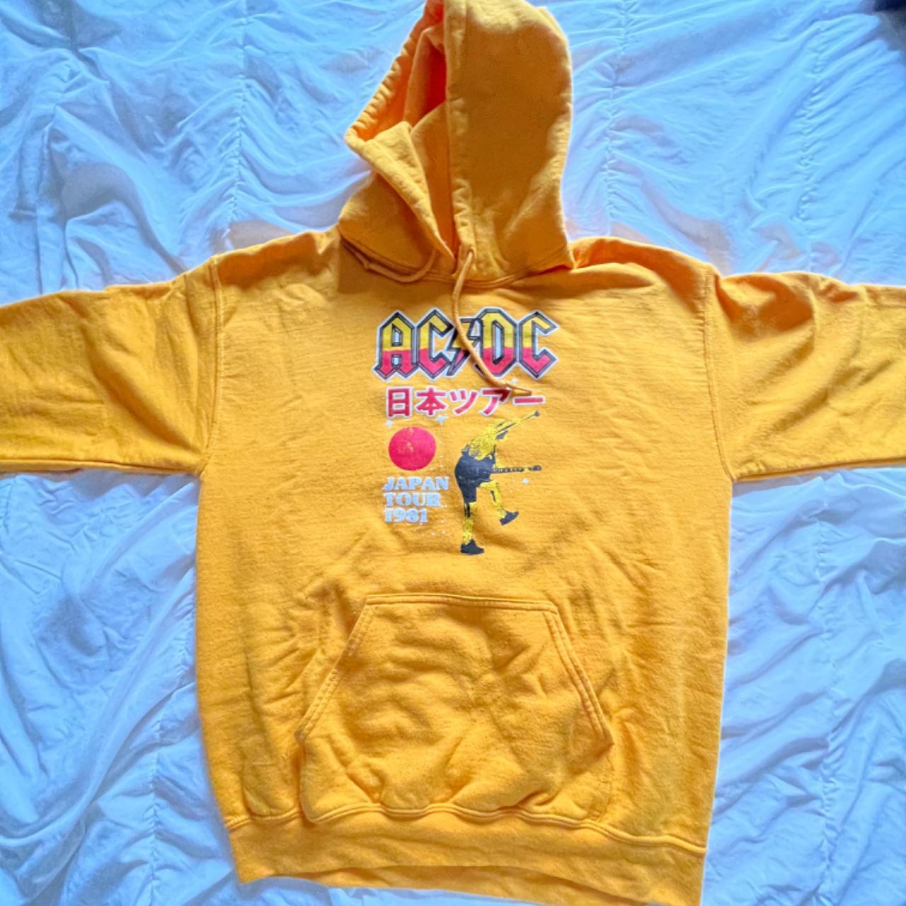 vintage yellow AC/DC 1981 Japan tour hoodie, says... - Depop