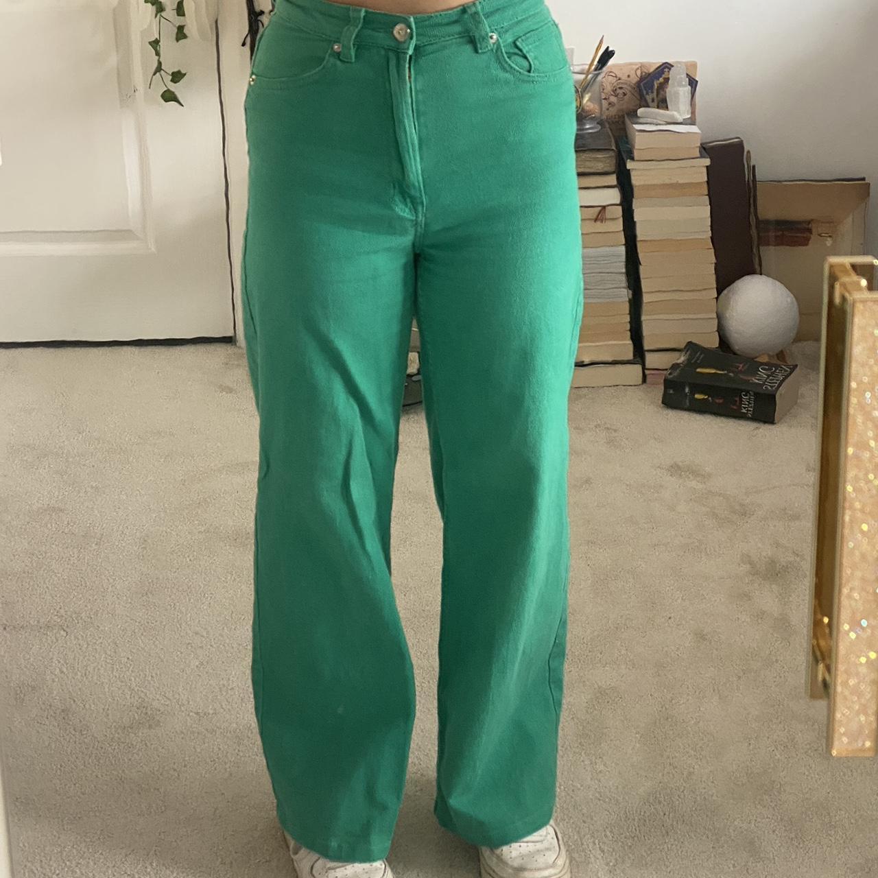 Green straight leg high waist jeans from H&M. Size... - Depop