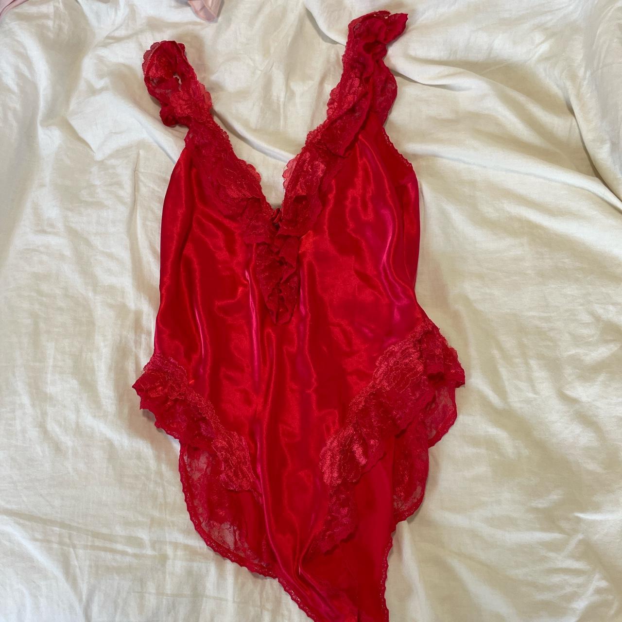 Vintage red lace lingerie bodysuit 🍒 Fits size - Depop