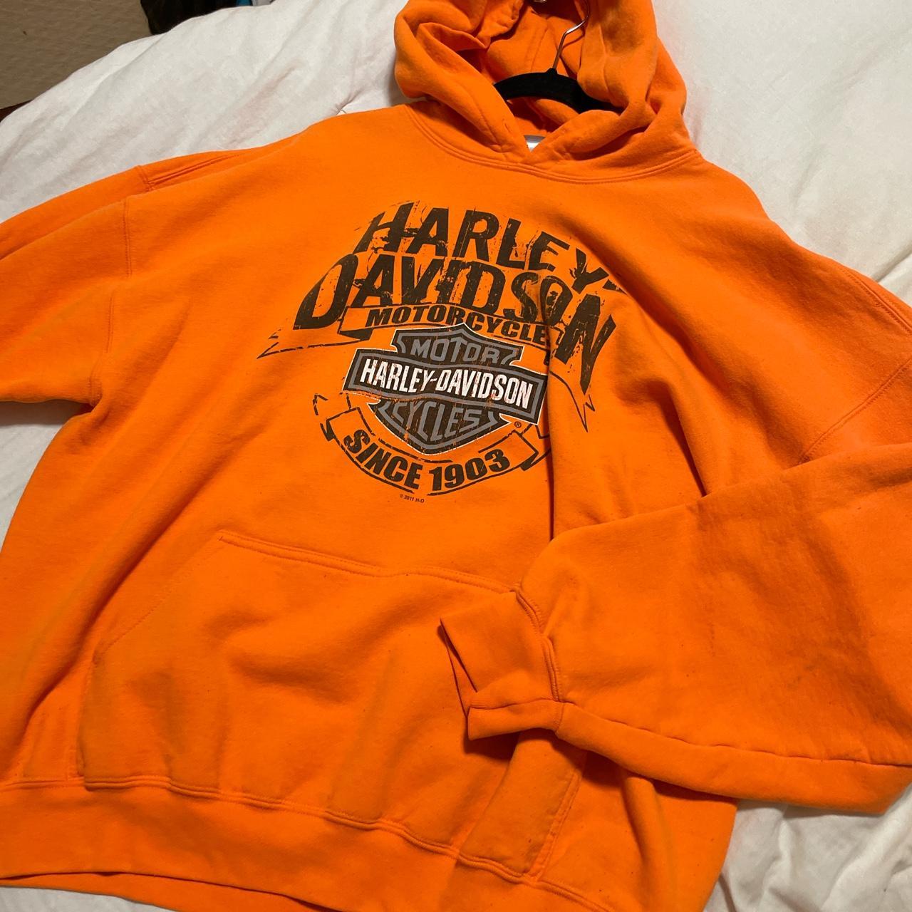 Harley Davidson orange hoodie Has a couple flaws on... - Depop