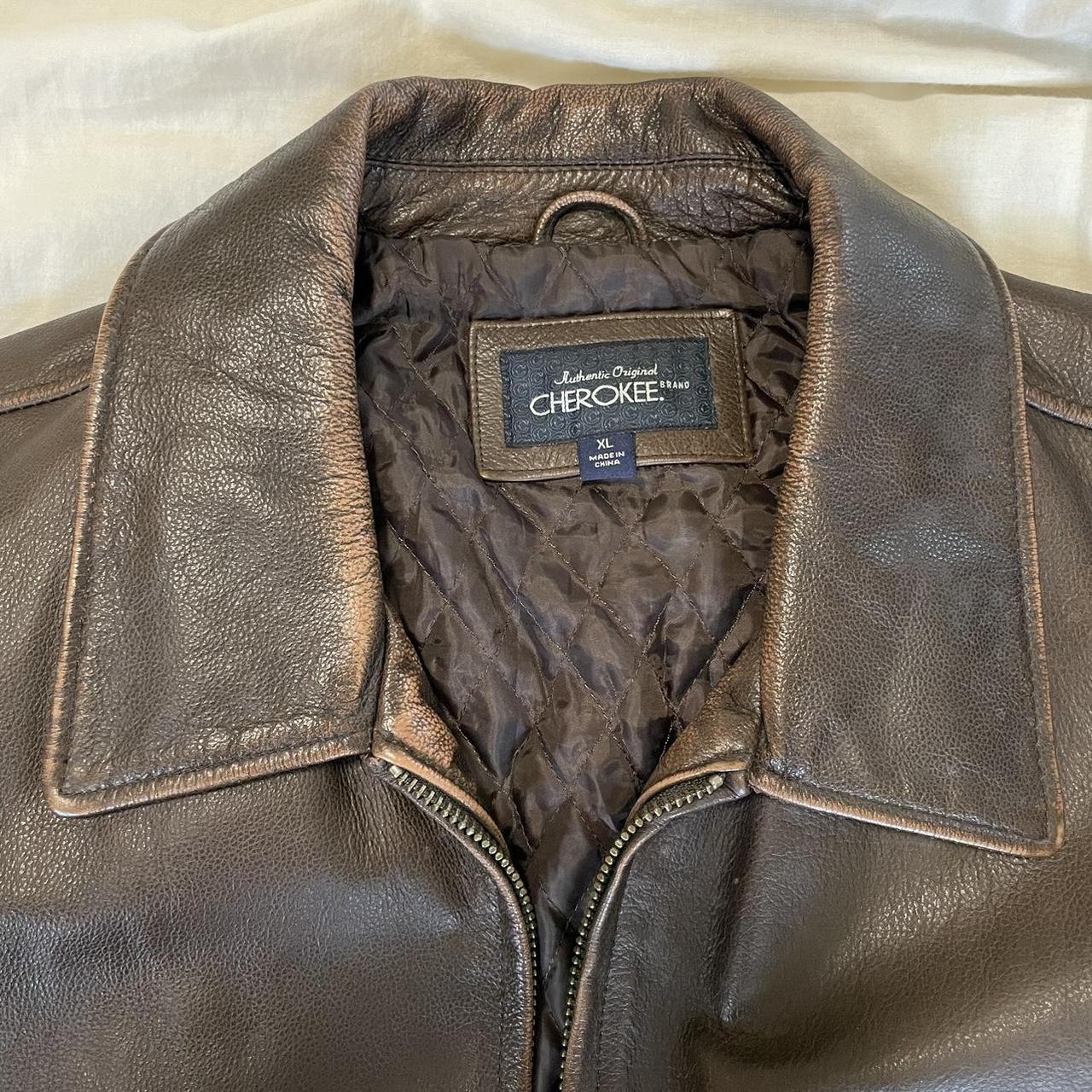 Cherokee distressed chocolate brown leather... - Depop