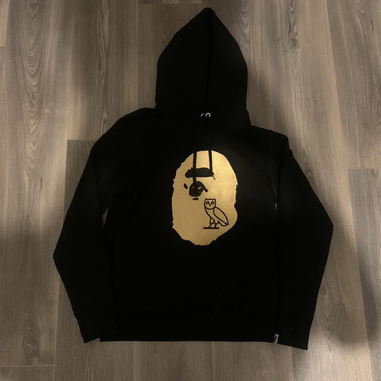 Bape x OVO collab hoodie. Black and Gold. Size S. Depop