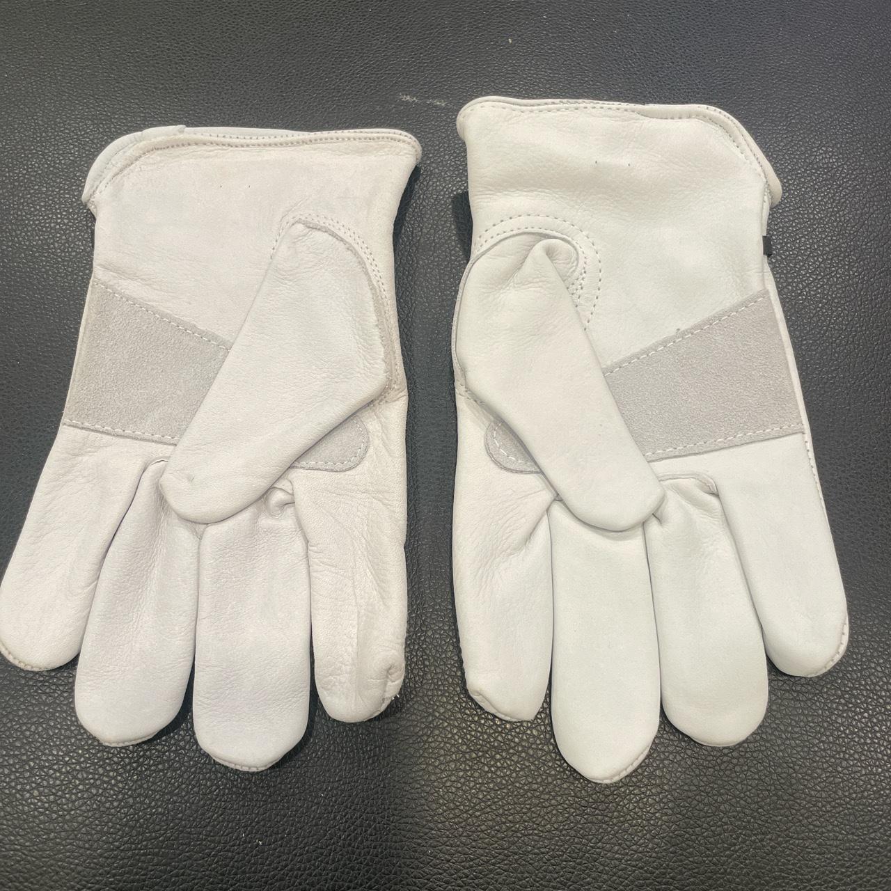 Large White leather work gloves Depop