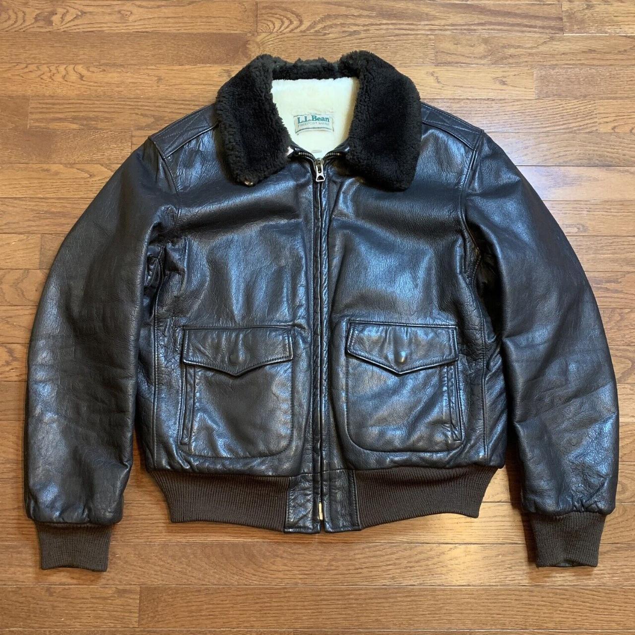 Vintage LL BEAN Leather Bomber Jacket 44 XL Mouton... - Depop