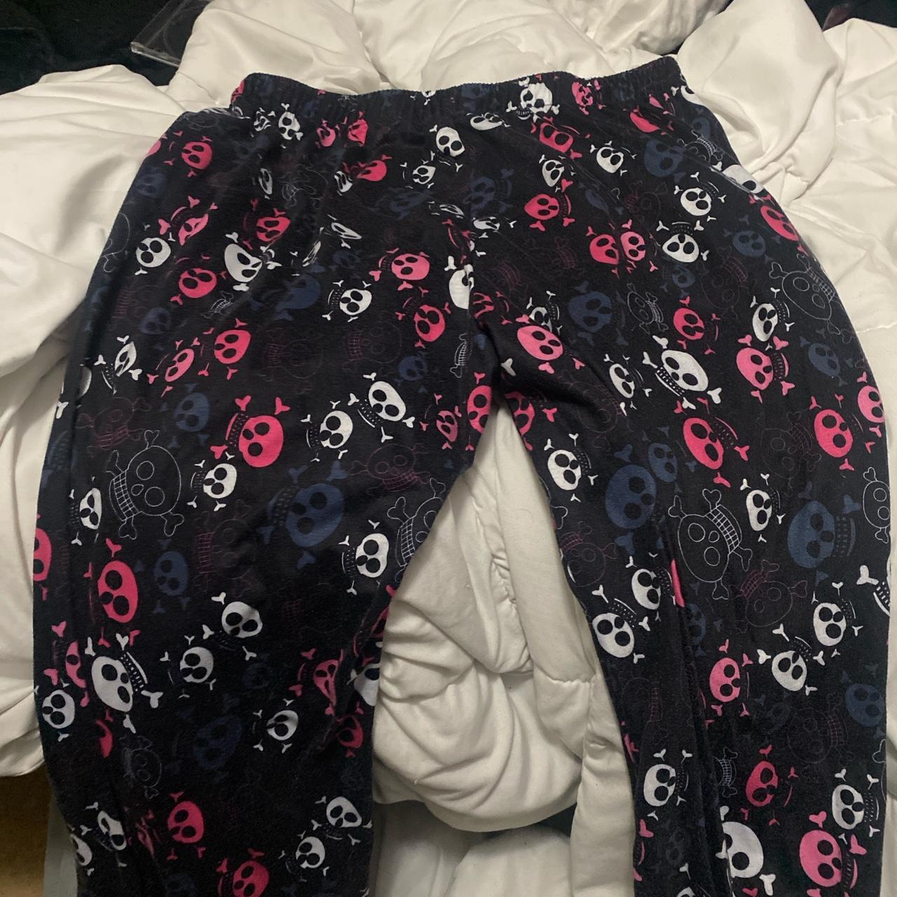 emo pink skull pj pants super emo and cute i've had... - Depop