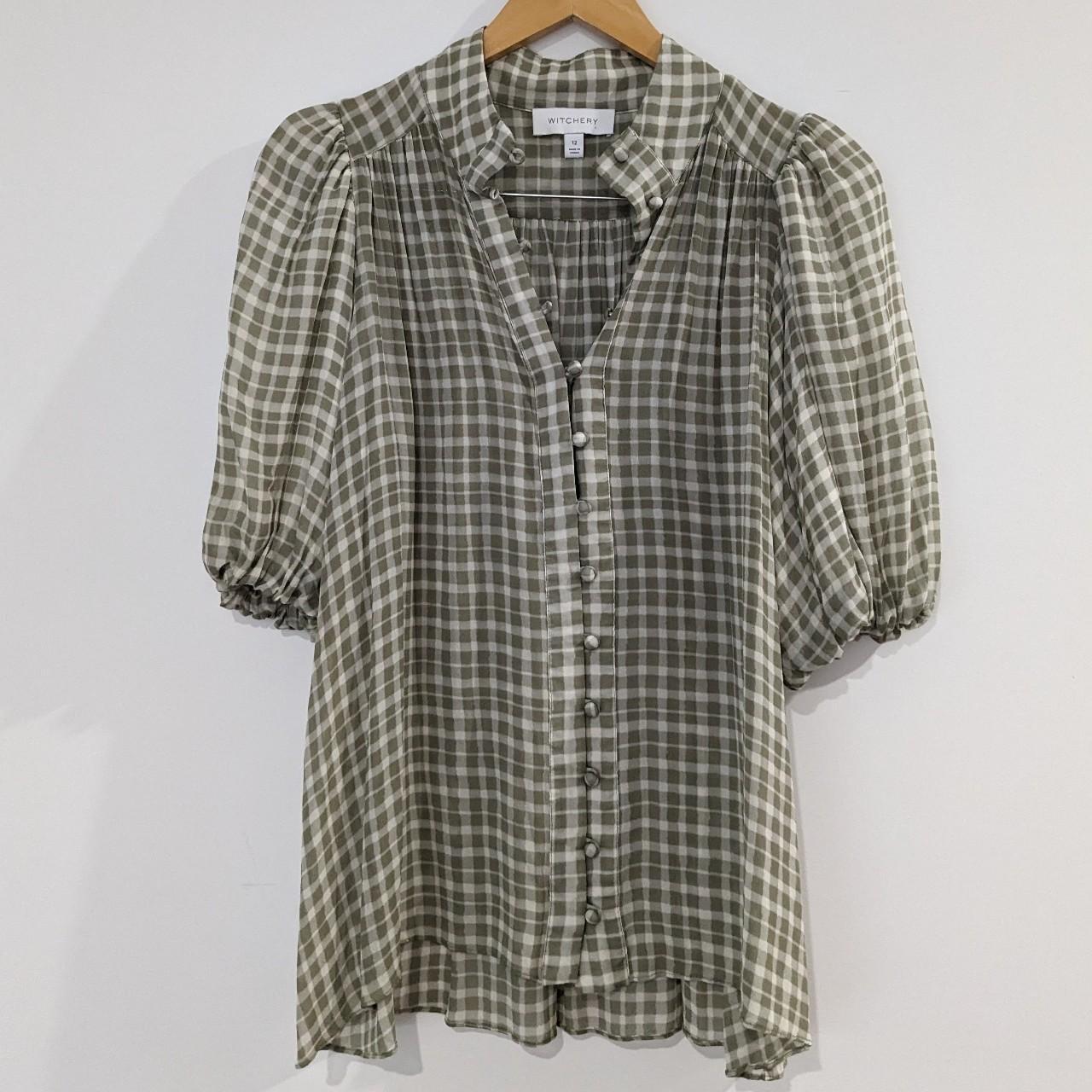 Gingham top by Witchery Sage/Olive and white check... - Depop