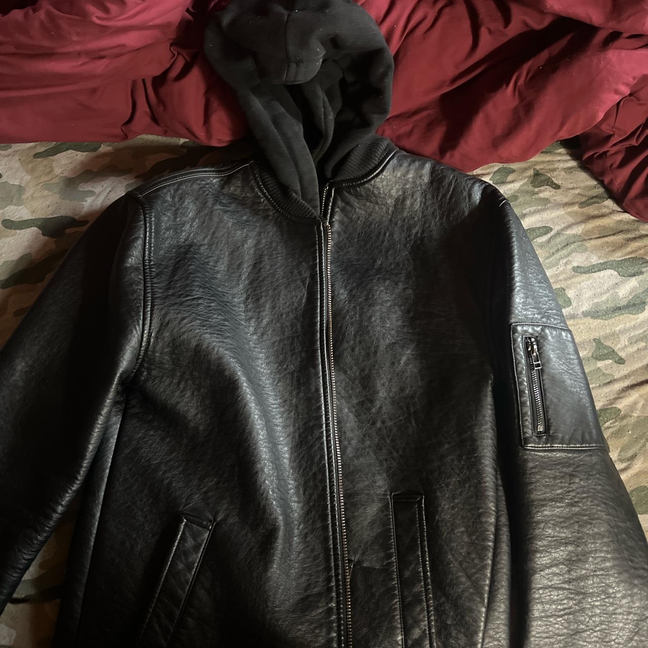 Krew No.11 Leather Hooded Jacket Depop