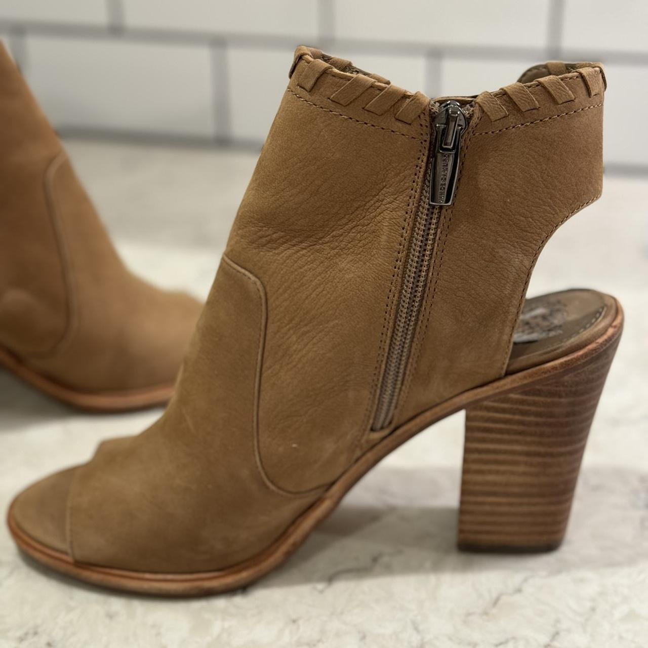 Vince Camuto Taupe Leather Kicetta Open Toe Bootie