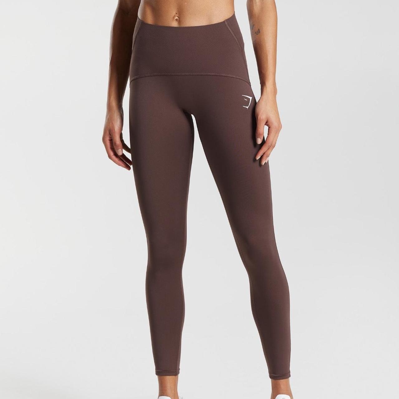 XS gymshark waist support leggings chocolate brown, - Depop