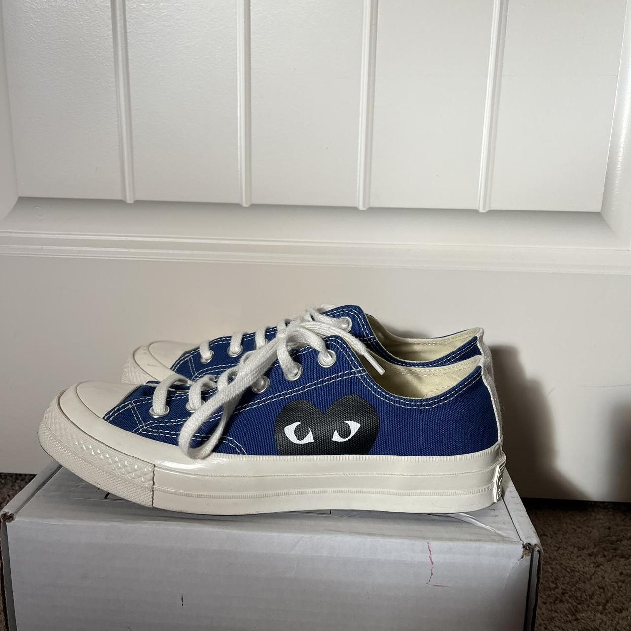 comme des garcons CDG blue and black heart low rise... - Depop