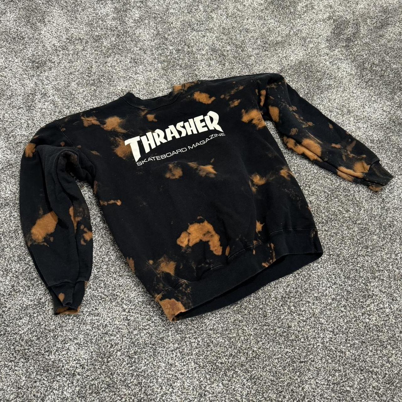 Y2K grunge bleached Thrasher crewneck L bleach Depop