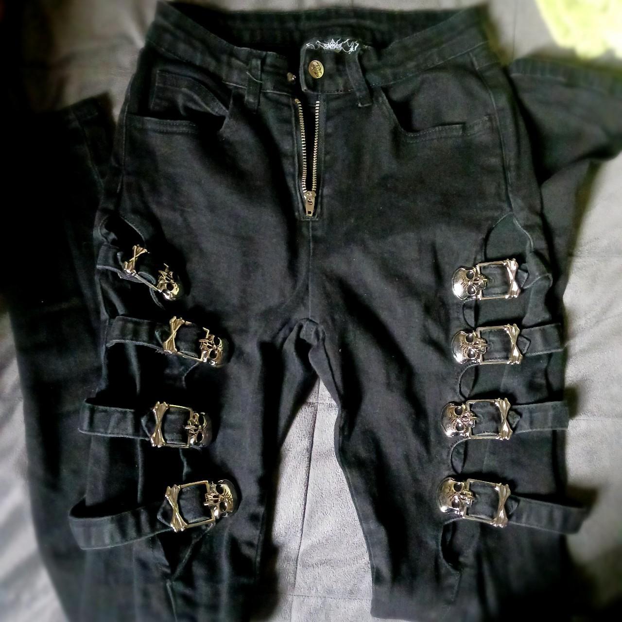 KILLSTAR Goth Punk Emo Skull Buckle Cut Out Skinny... - Depop