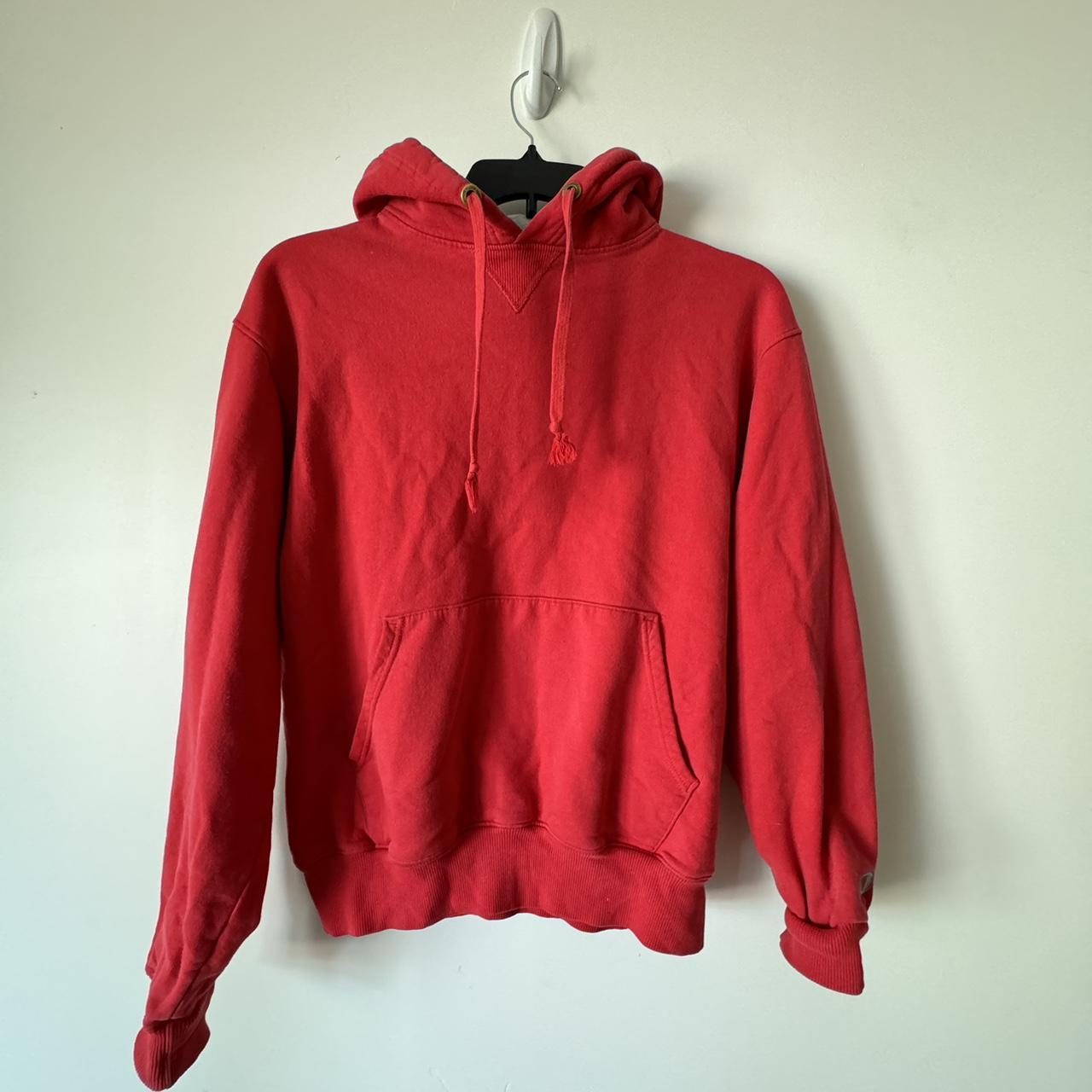 Champion Red hoodie Sweatshirt reverse weave worn... - Depop