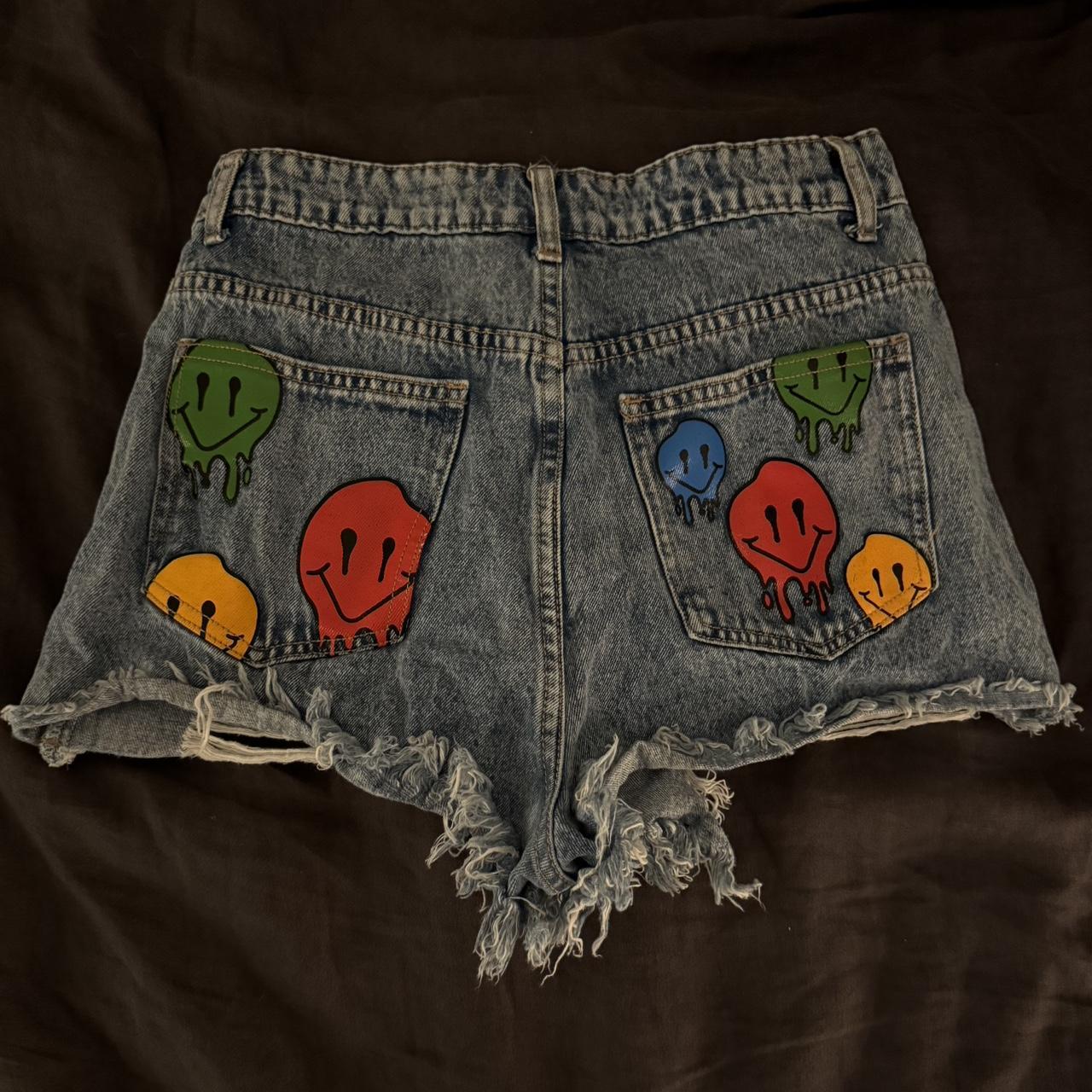 Smiley face denim shorts multicoloured #denimshorts
