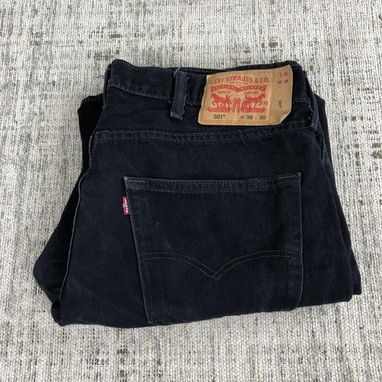 levis jeans 501 black mens regular straight button... - Depop