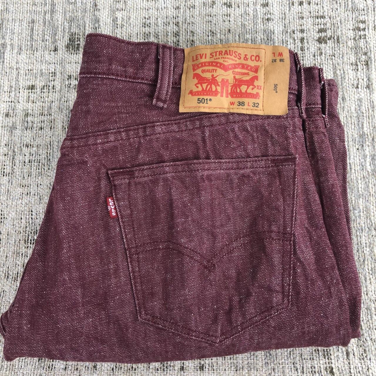 Levis 501 Mens 38x32 Jeans Button Fly Burgundy Red... - Depop