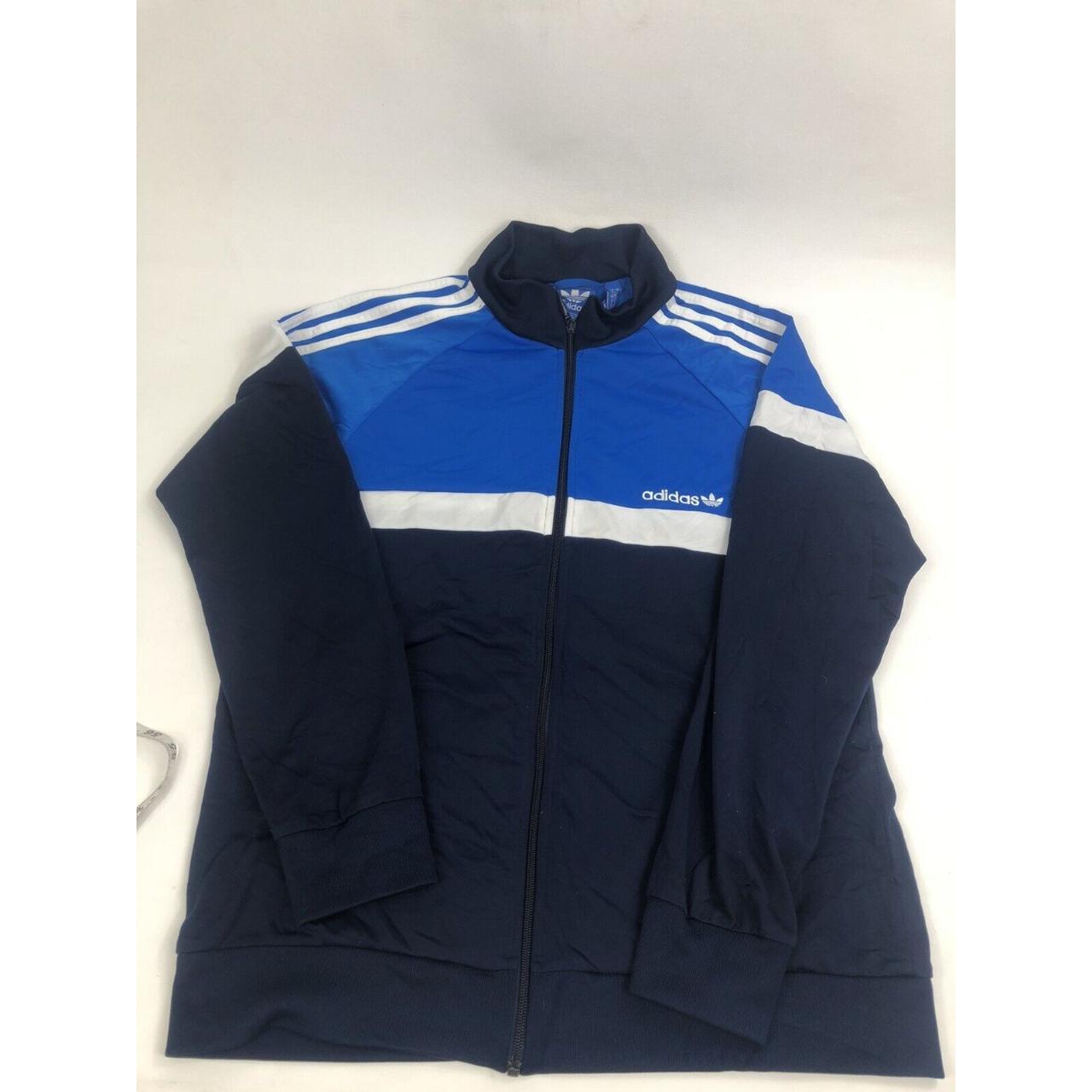 adidas jacket blue with white stripes size L Over... - Depop