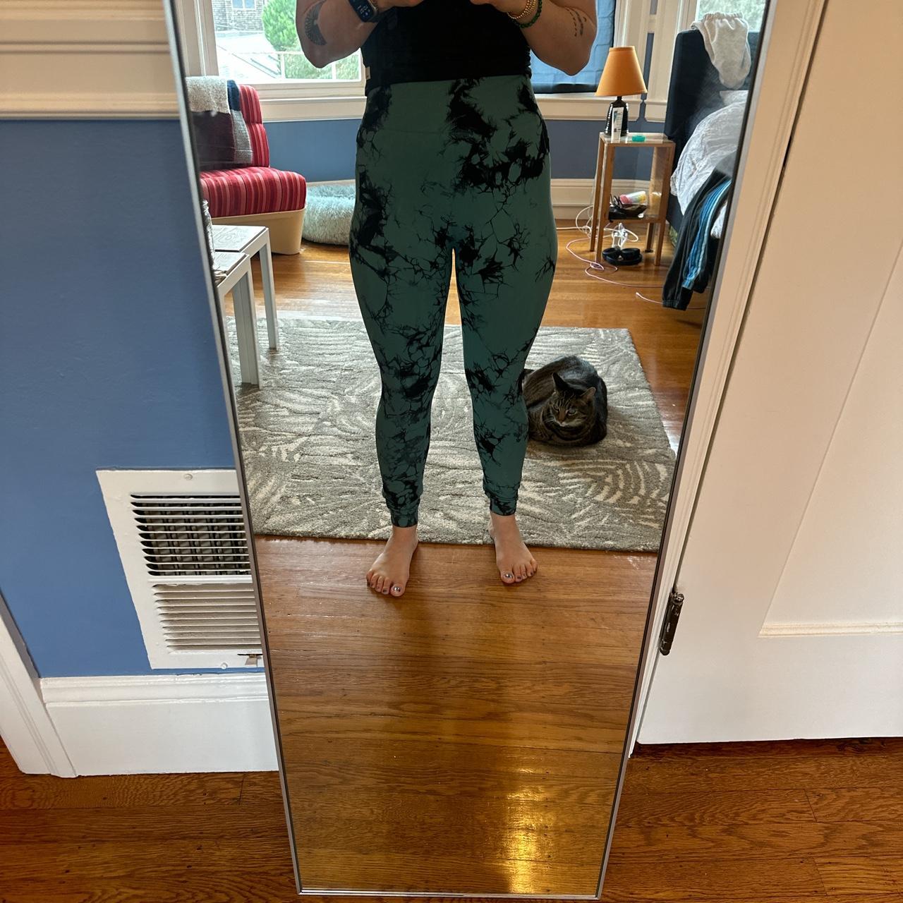 Green and Black Tie Dye Workout legging sized - Depop
