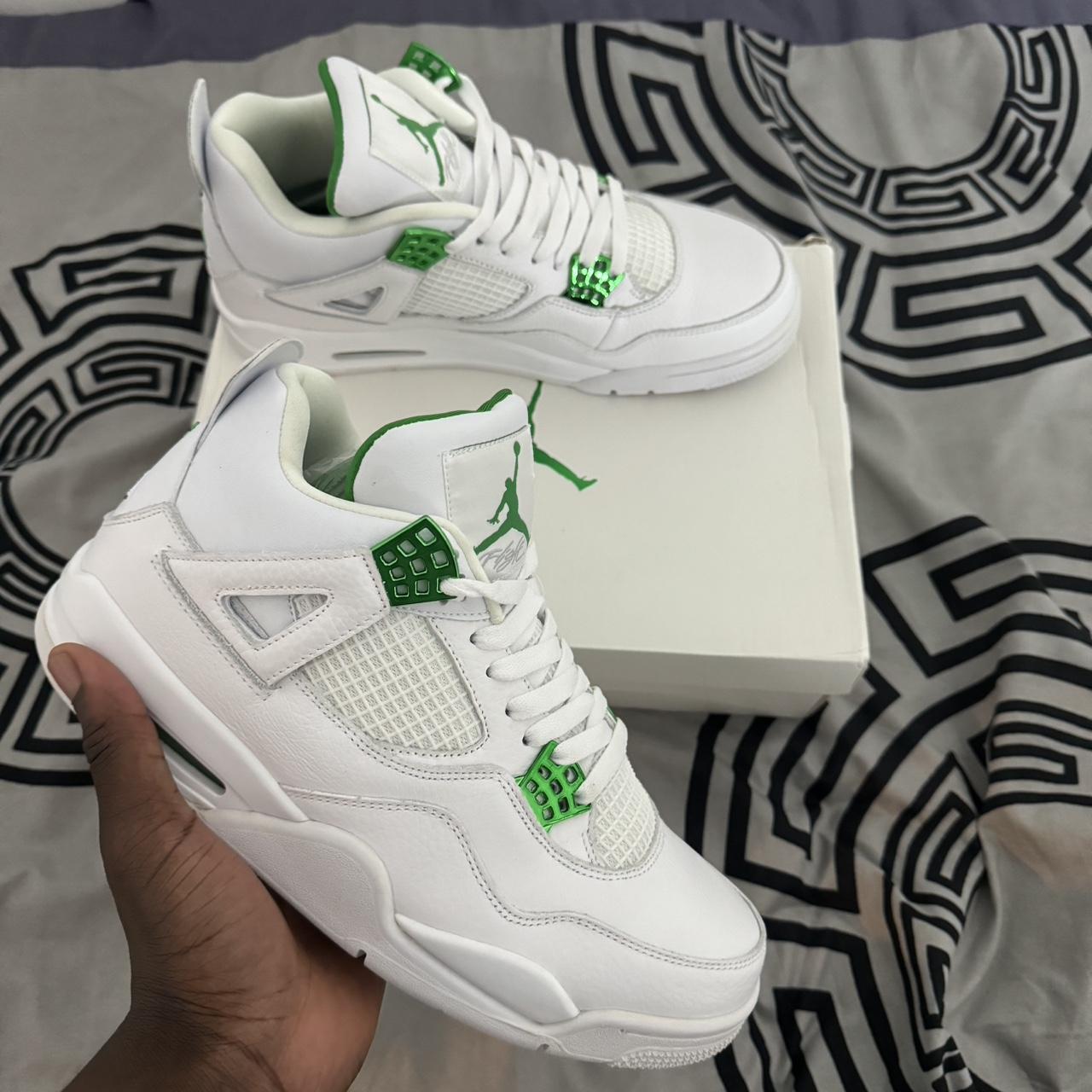 Jordan 4 Metallic Green New Boxed Message Before - Depop