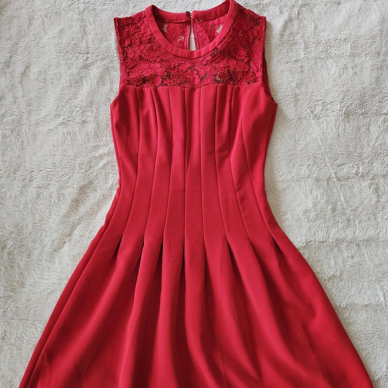 H M Sleeveless Crochet Top Dress in Red Depop