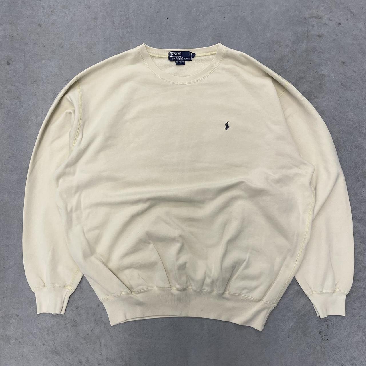 Vintage Polo Ralph Lauren Cream Crewneck Sweatshirt... - Depop