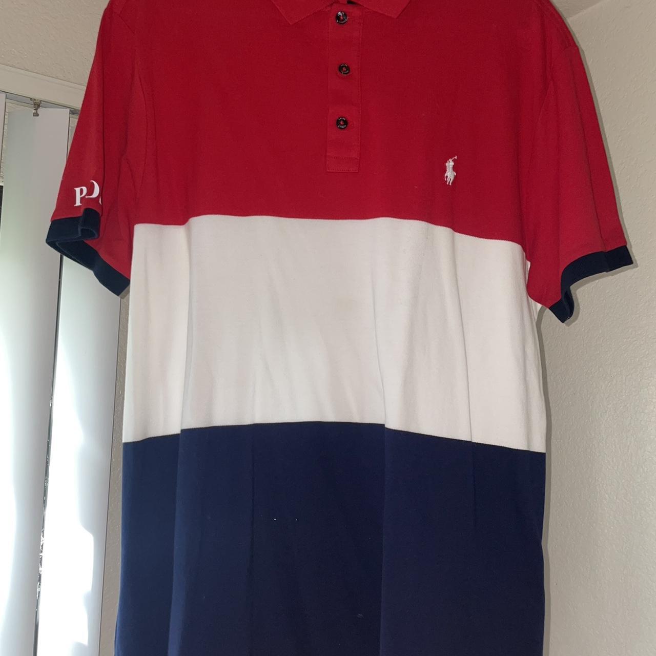Red white and blue collared polo Ralph Lauren shirt Depop