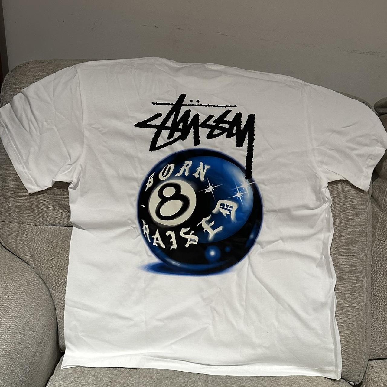 Stussy X Born X Raised Blue 8 Ball Tshirt, UK size... - Depop