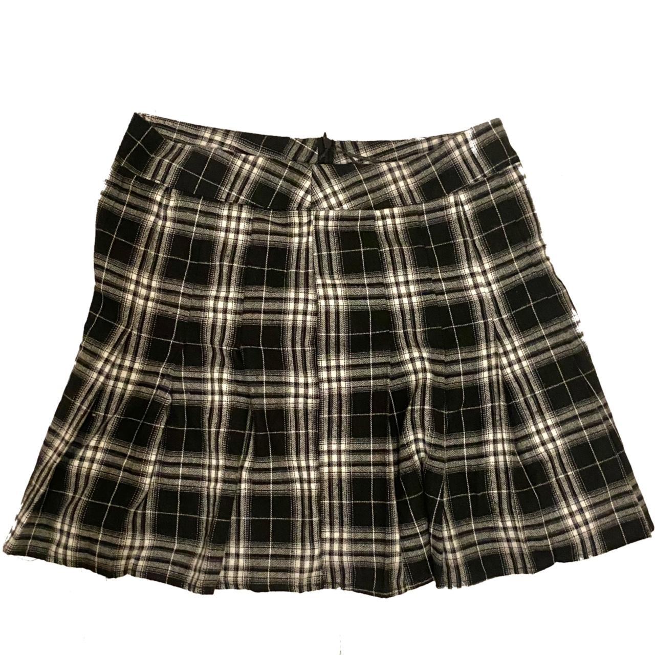 Black and white tartan pleated mini skirt. Size... - Depop