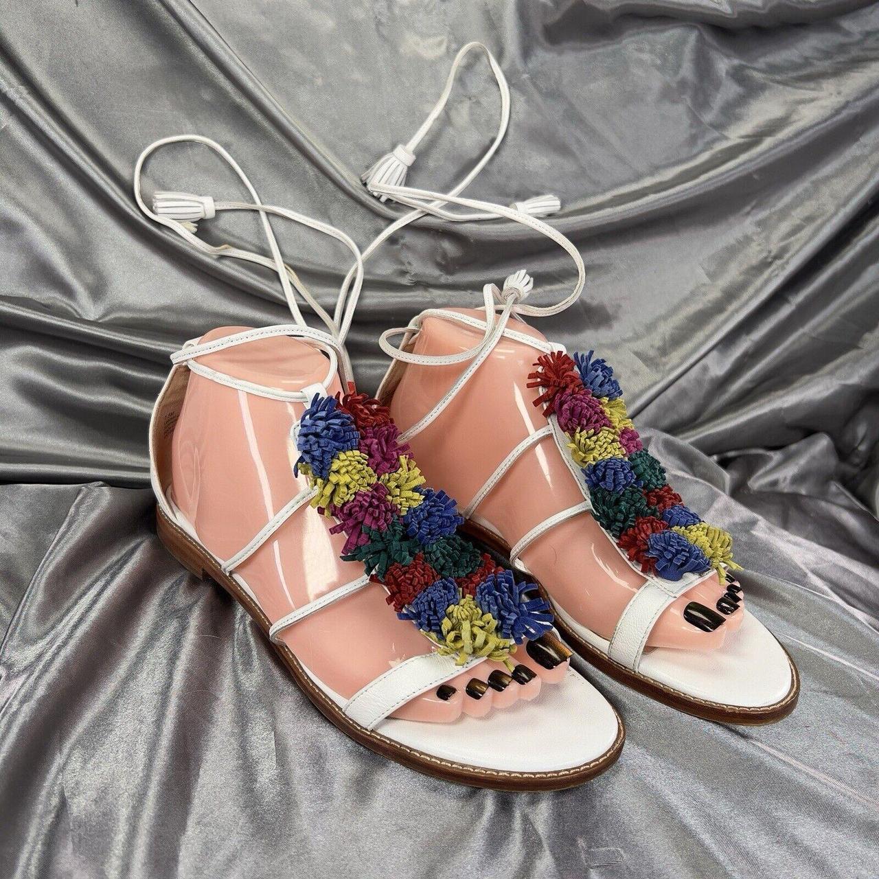 HALOGEN White Leather Flat Gladiator Lace Up Depop