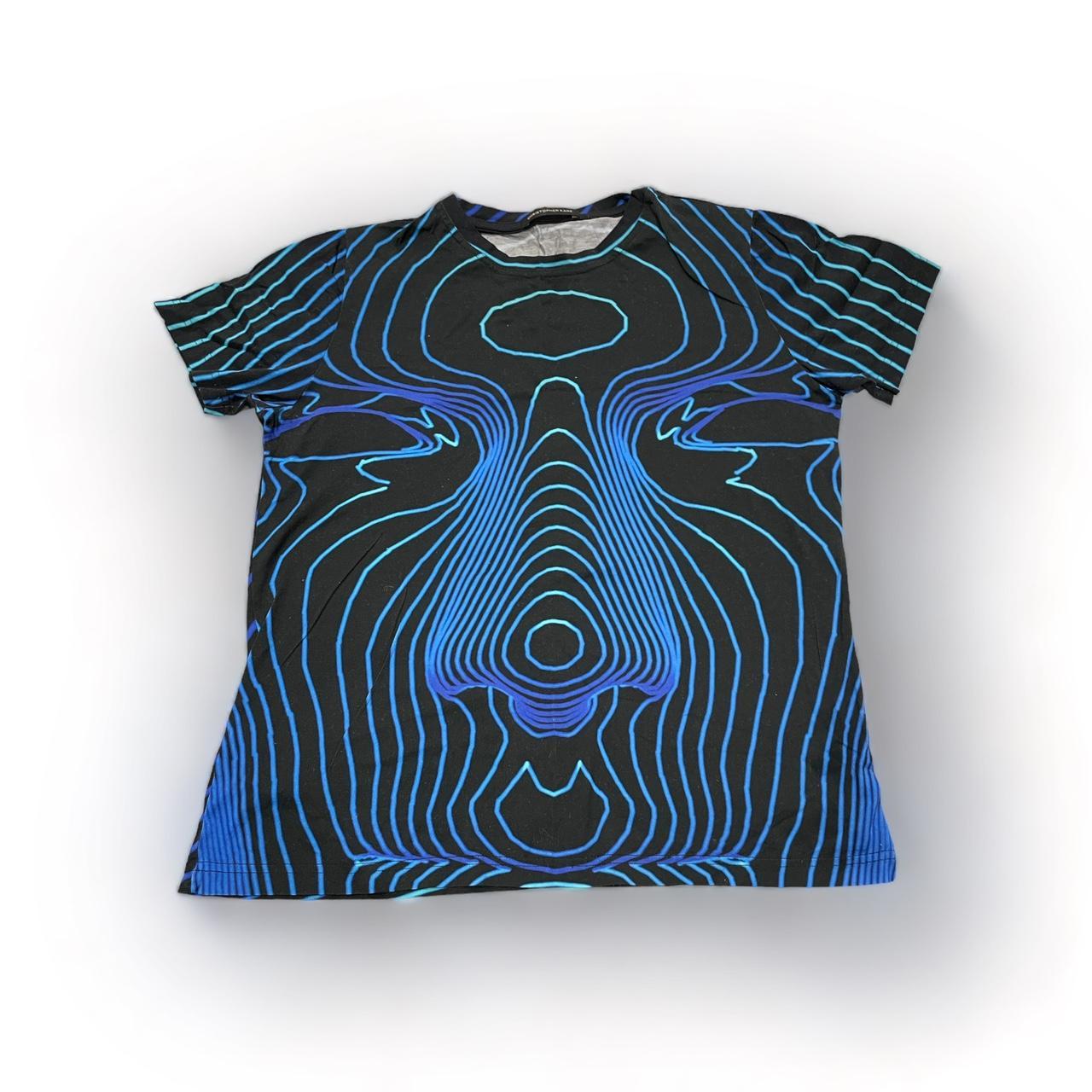 Christopher Kane Black & Blue Abstract T-Shirt... - Depop