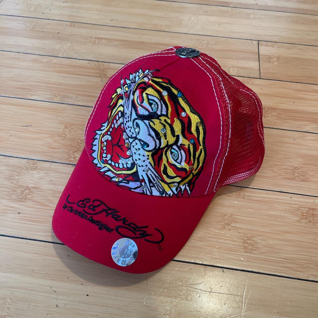 red ed hardy had with embroidered tiger - Depop