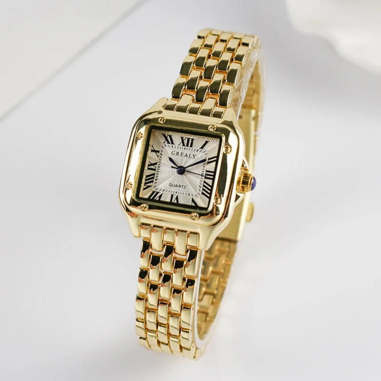 Golden Watch Cartier Style| Stainless... - Depop