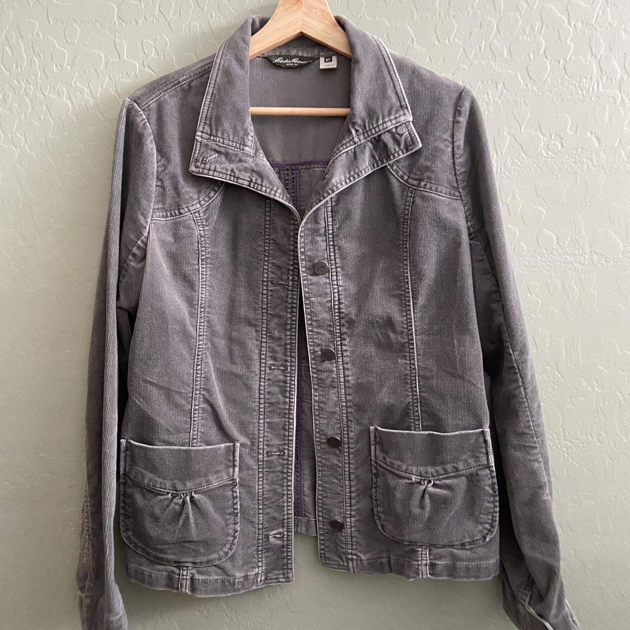 Eddie Bauer Grey Corduroy Jacket Size M Cotton... - Depop