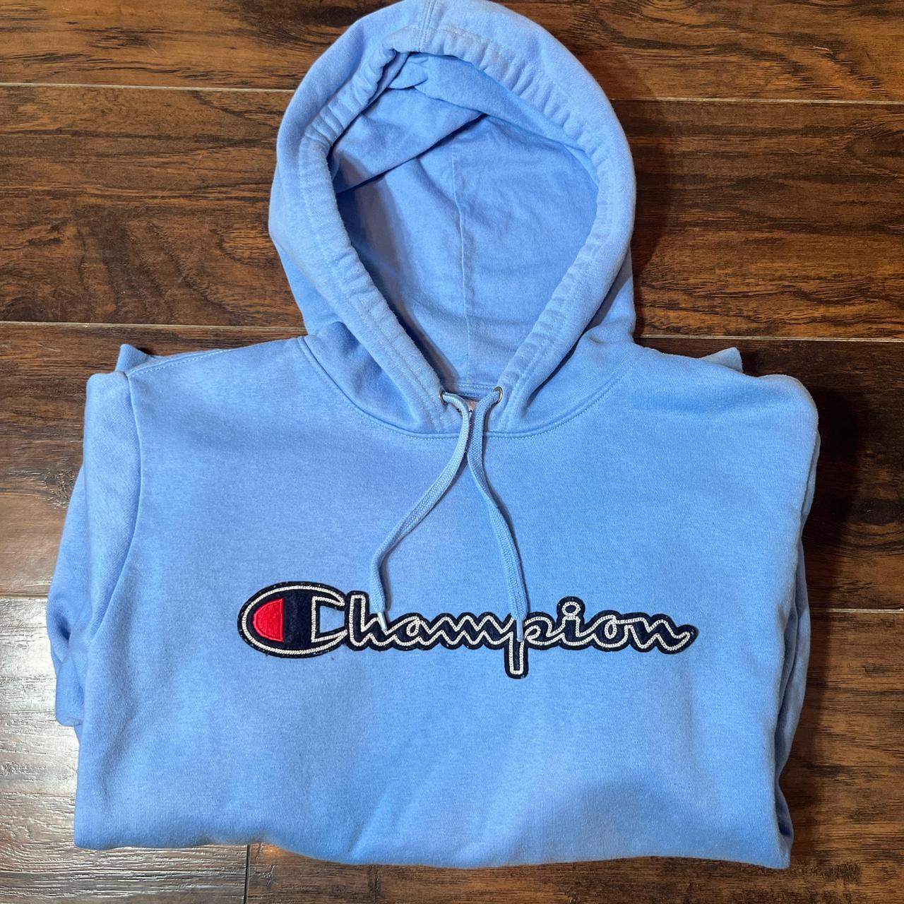 Light blue Champion hoodie Size Men s. Depop