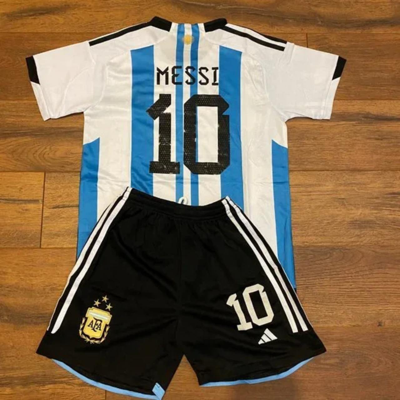 Lionel Messi #10 Home Soccer Jersey and Shorts... - Depop
