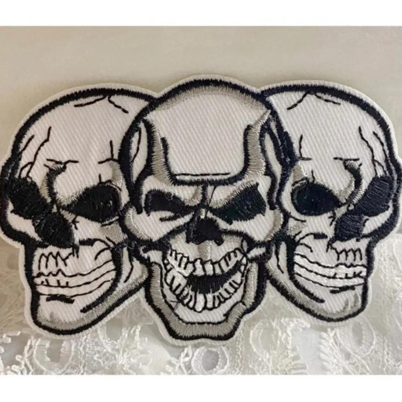 Iron on patch Three Skulls skeleton punk -C3 Brand... - Depop