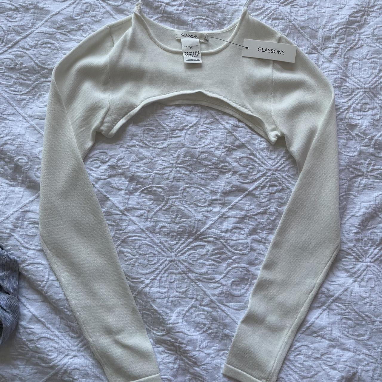 white glassons shrug size s brand new with tags... - Depop