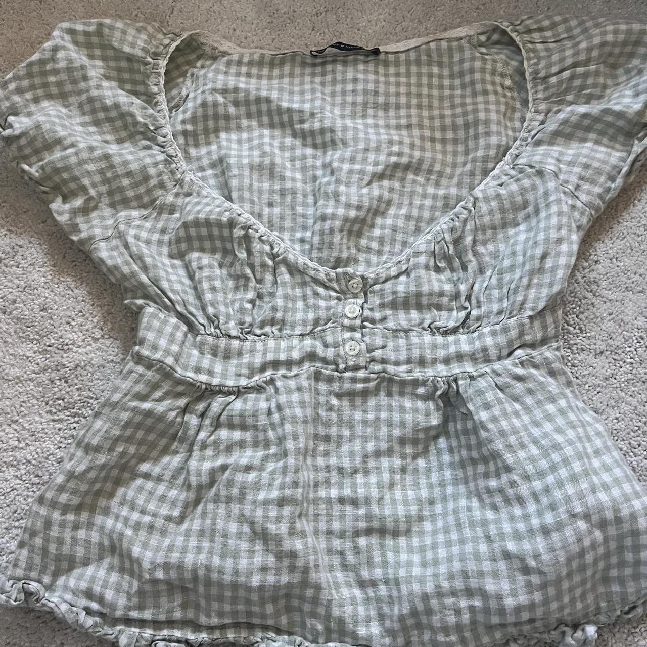 brandy melville flowy button top green gingham no... Depop