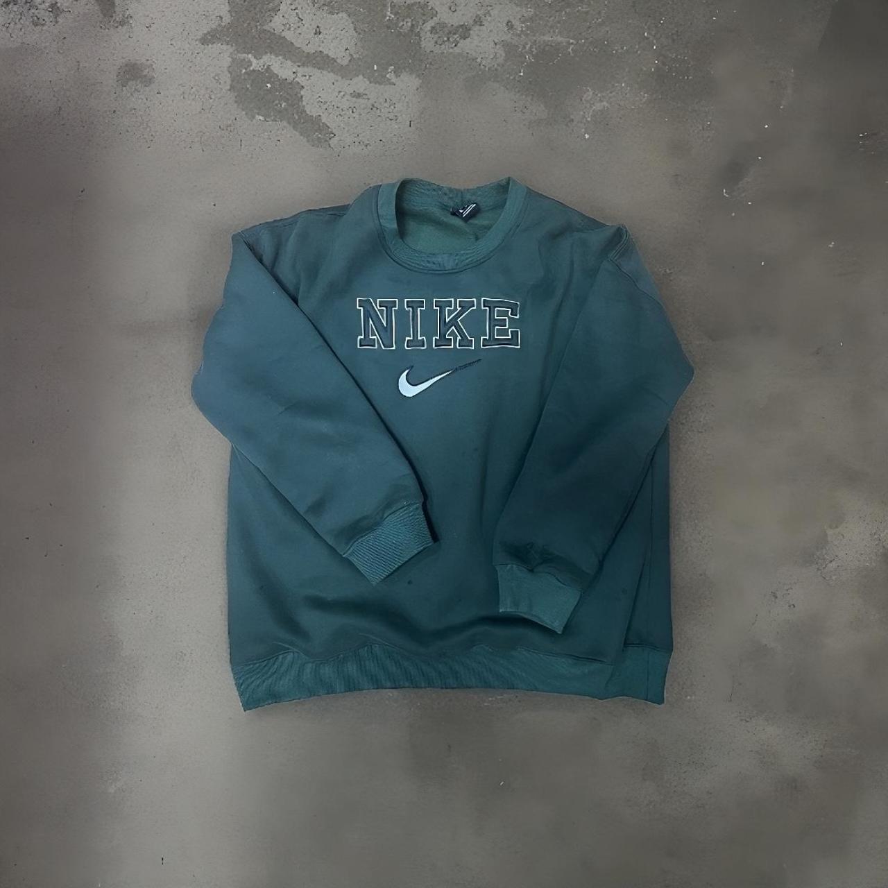 Green Nike Vintage Big Logo Sweatshirt Mildly Worn... - Depop