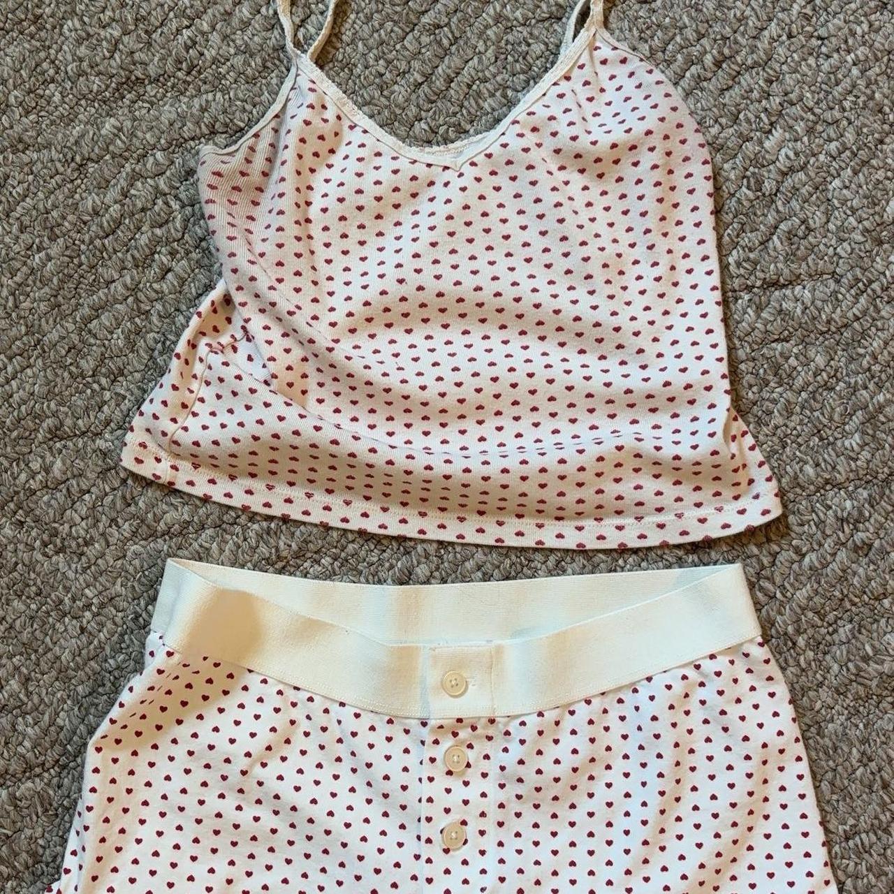 Brandy Melville hearts pajamas set. Bottoms are too... Depop
