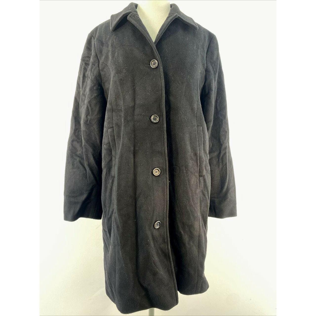 LL Bean Black Wool Blend Button Down Trench Over... - Depop