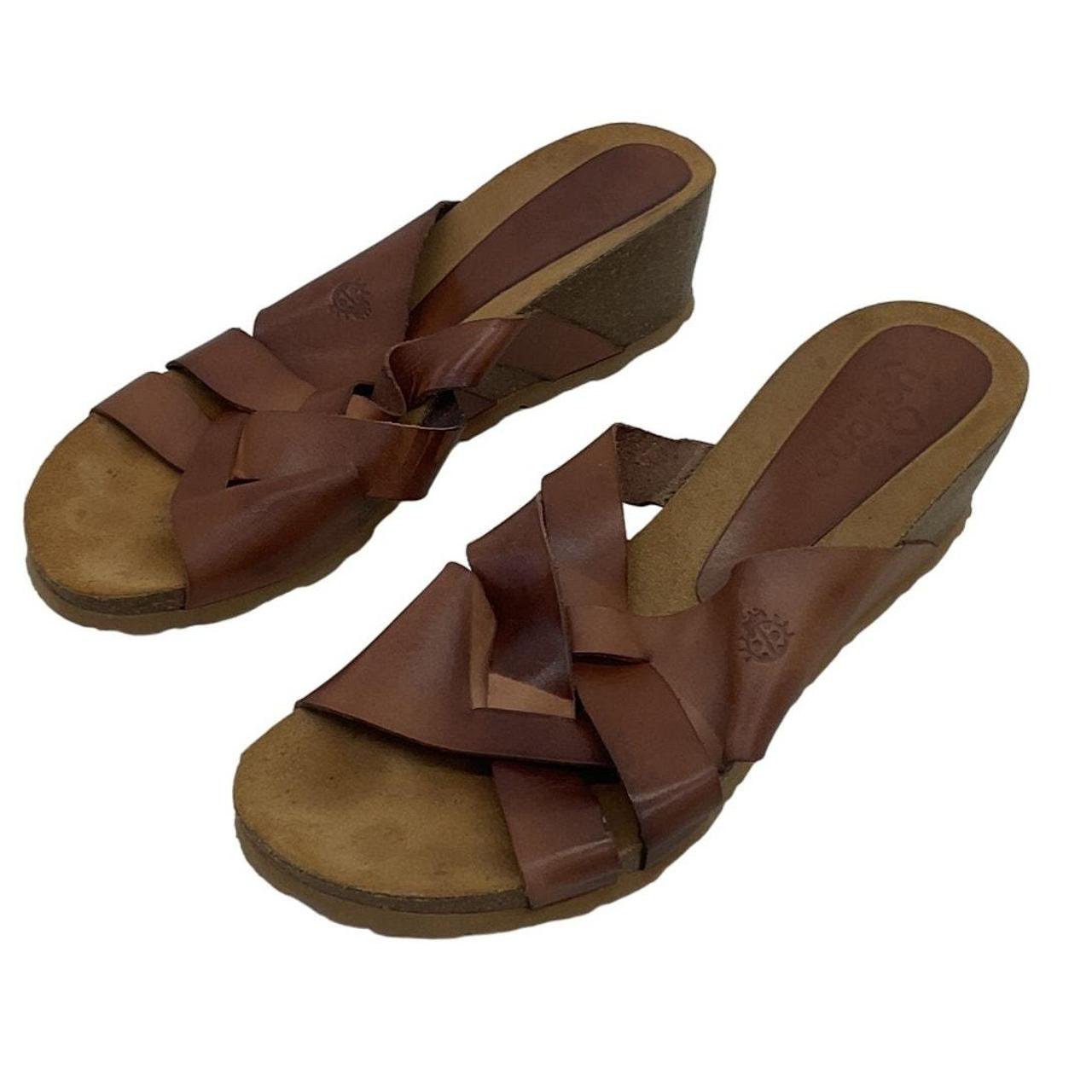 Yokona Brown Leather Slide Wedge Sandals Depop