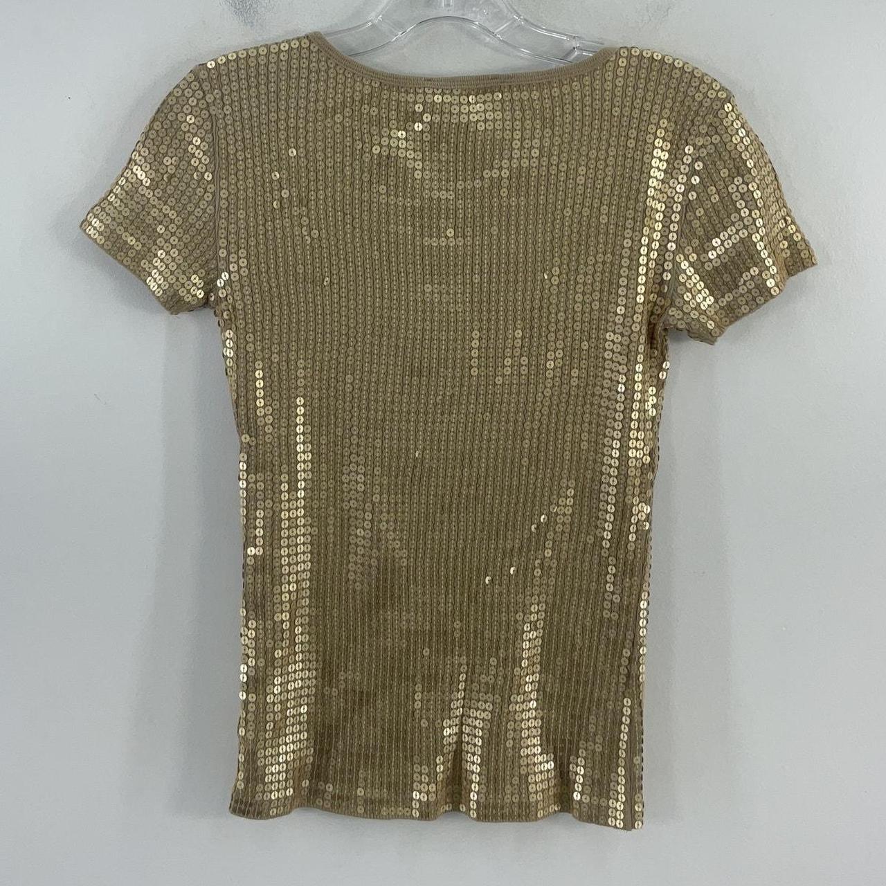 Michael Kors Gold Sequined Scoop Neck Cotton T Shirt. Depop