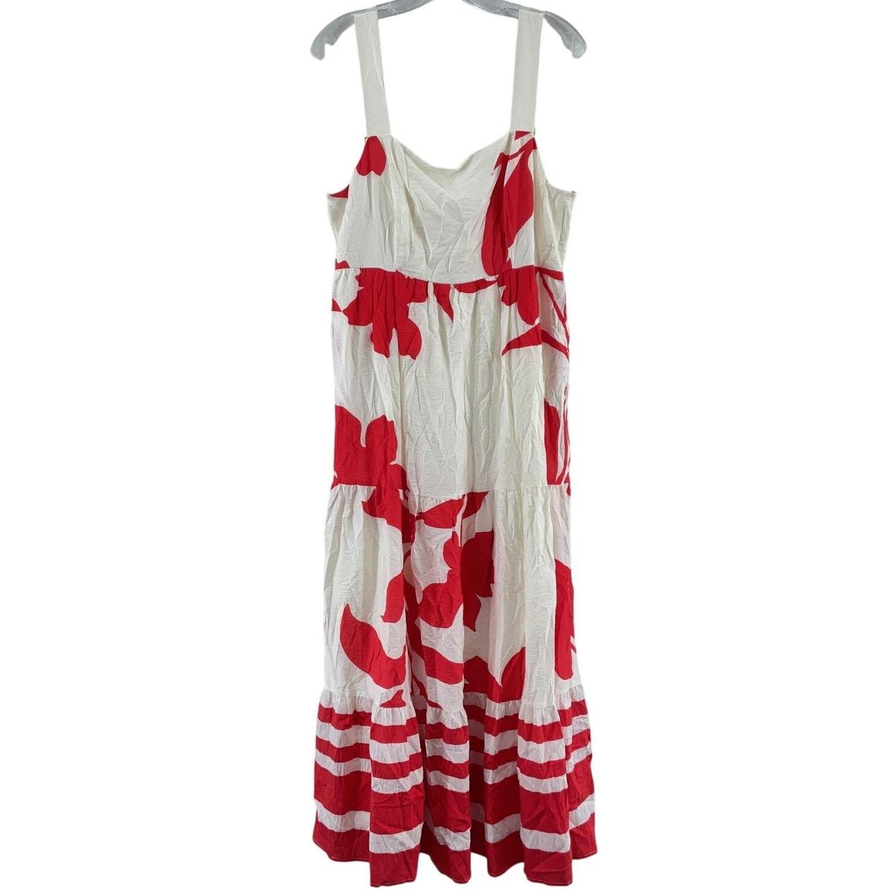 Nine West Women's Dress - White/Red - L – Nine West White/Red Floral Babydoll Maxi Dress …