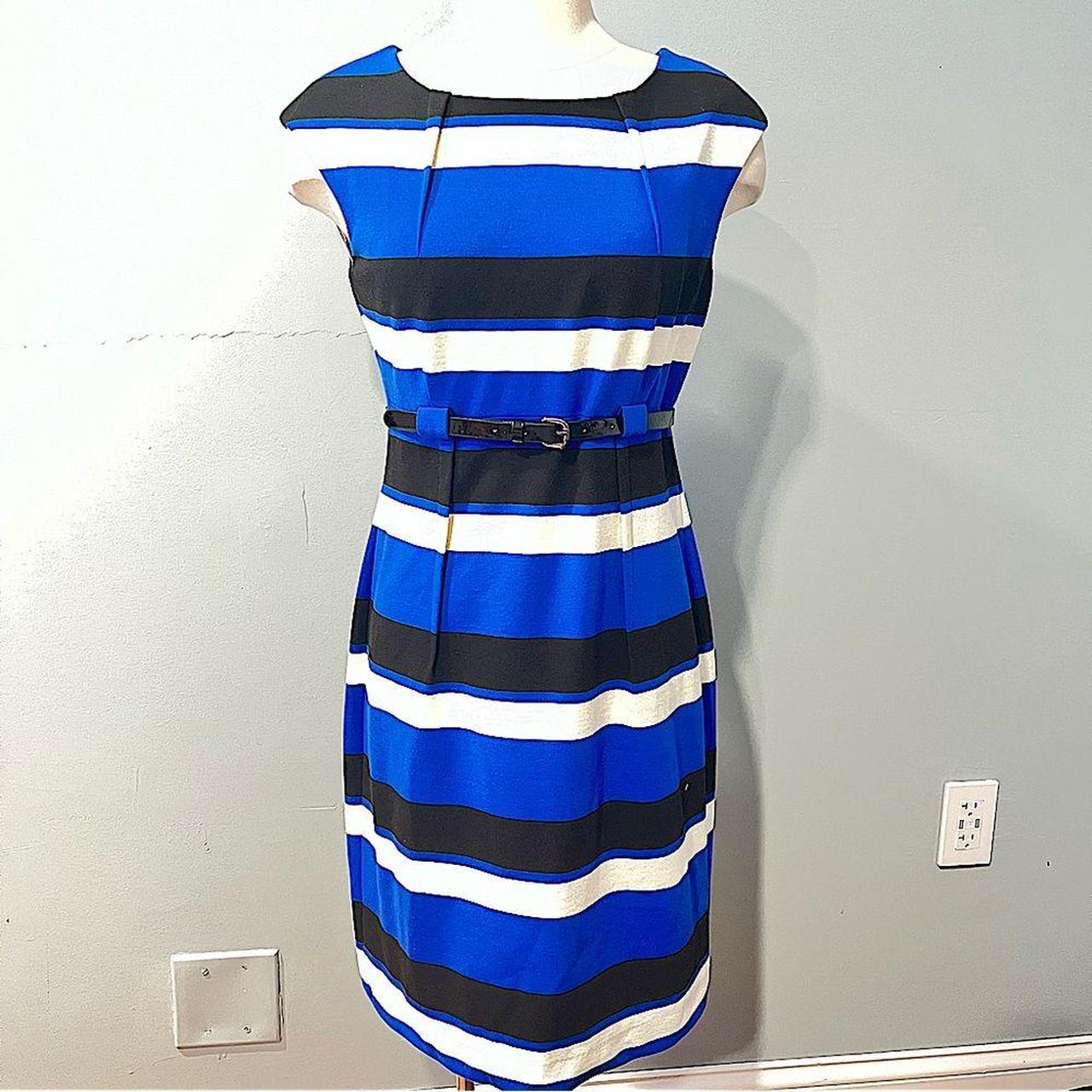 This Calvin Klein Blue White Striped Sleeveless. Depop